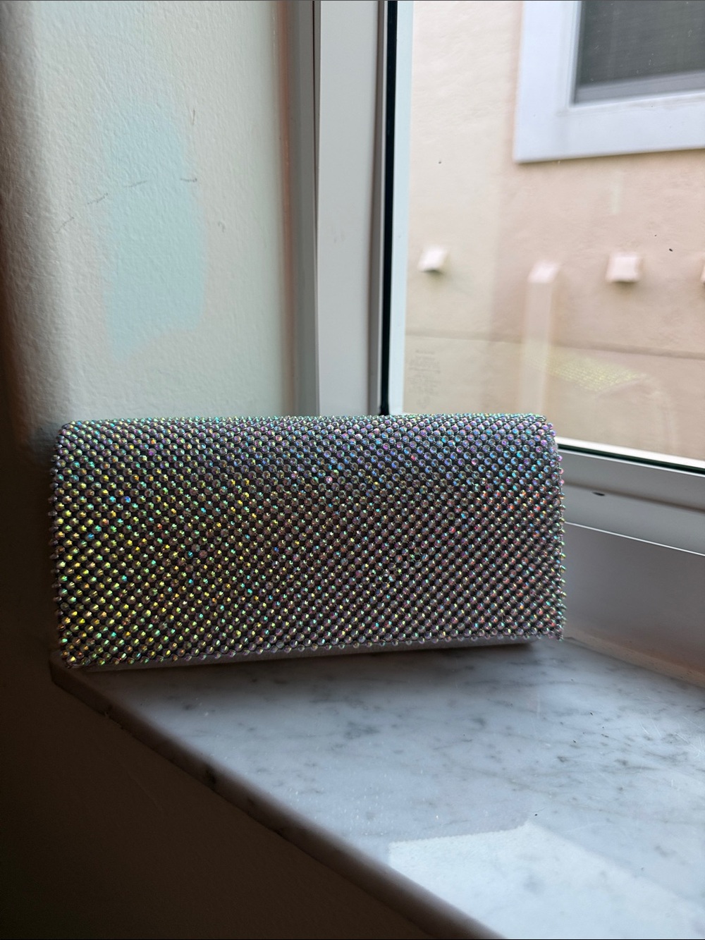 Jessica McClintock Iridescent Crystal Clutch - Silver Rainbow